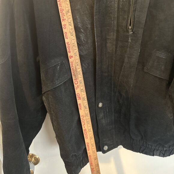 Black suede leather bomber jacket Greatland Size Large y2k distressed - Picture 9 of 15